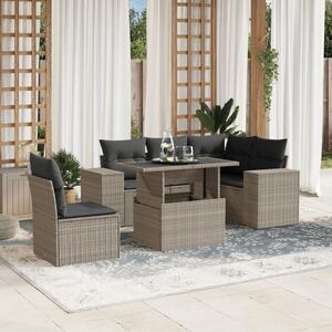 6 részes világosszürke polyrattan kerti ülőgarnitúra párnákkal