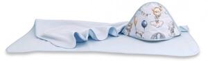 Baby Shop kapucnis fürdőlepedő 100*100 cm - kék lufis állatok