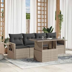 5 részes világosszürke polyrattan kerti ülőgarnitúra párnákkal