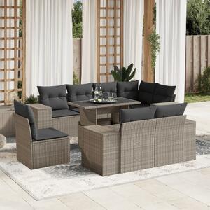 9 részes világosszürke polyrattan kerti ülőgarnitúra párnával