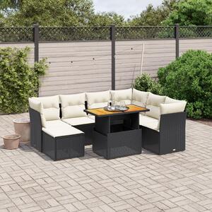 8 részes fekete polyrattan kerti ülőgarnitúra párnákkal