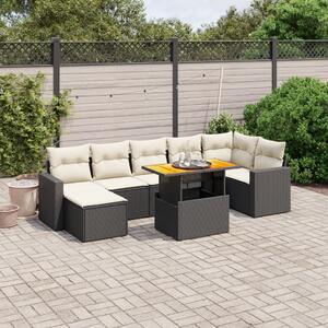 8 részes fekete polyrattan kerti ülőgarnitúra párnákkal