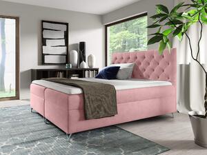 Wilsondo GULIETTE ágyneműtartós kárpitozott boxspring ágy matracokkal - rózsaszín Méret: 140x200