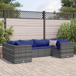 6 részes szürke polyrattan kerti ülőgarnitúra párnákkal