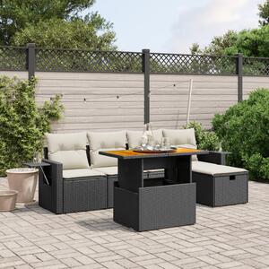 6 részes fekete polyrattan kerti ülőgarnitúra párnákkal
