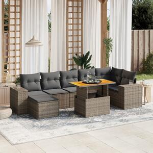 8 részes szürke polyrattan kerti ülőgarnitúra párnákkal