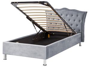 Szürke bársony ágyneműtartós ágy 90 x 200 cm METZ