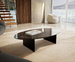 DELIFE Dohányzóasztal Edge ovális 140x80 cm kerámia emperador extra lucidato sötétbarna Salto fém fekete