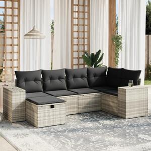 6 részes világosszürke polyrattan kerti ülőgarnitúra párnákkal
