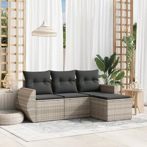 4 részes világosszürke polyrattan kerti ülőgarnitúra párnákkal
