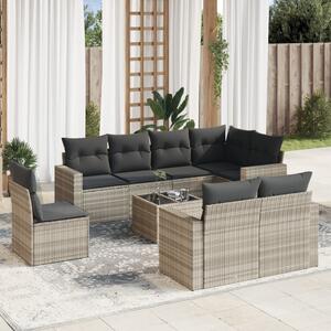 9 részes világosszürke polyrattan kerti ülőgarnitúra párnával
