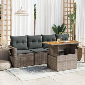 5 részes szürke polyrattan kerti ülőgarnitúra párnákkal