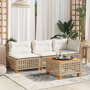 VidaXL bézs polyrattan és akácfa kerti asztal 55 x 55 x 36 cm