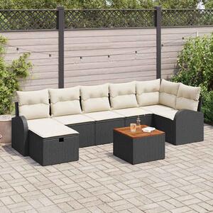 Kerti Kanapé Szett 8 db Fekete Poli rattan