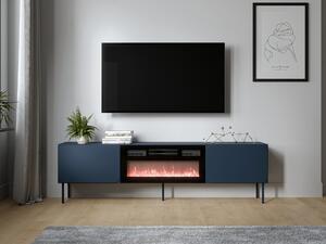 TV-állvány Fentore 104, Edzett üveg, Közepes sűrűségű farostlemez, Laminált forgácslap, 58x200x40cm, Indigó