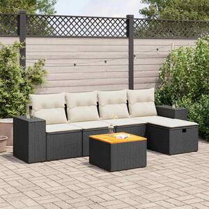 6 részes fekete polyrattan kerti ülőgarnitúra párnákkal