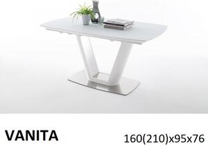 Vanita Matt Fehér Lakkozott MDF-Üveg Bővíthető Étkezőasztal 160-210cm