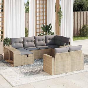 10 részes bézs polyrattan kerti ülőgarnitúra párnával