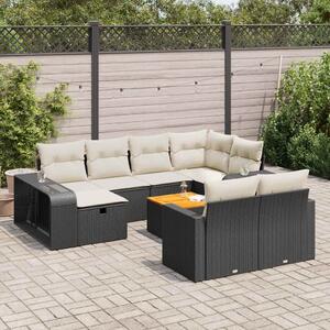 11 részes fekete polyrattan kerti ülőgarnitúra párnákkal