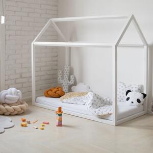 Házikó ágy montessori ágy gyerekeknek fehér fenyő leesésgátló opció
