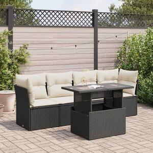 5 részes fekete polyrattan kerti kanapészett párnákkal