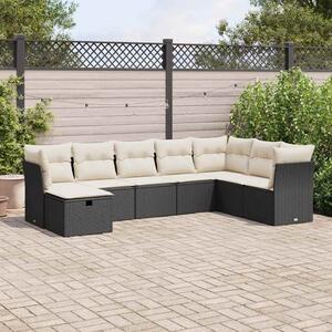 8 részes fekete polyrattan kerti ülőgarnitúra párnákkal