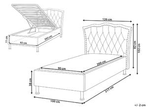 Szürke kárpitozott ágyneműtartós ágy 90 x 200 cm METZ