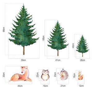 Falmatrica erdei állatokkal fenyőfákkal kompozíció szarvas őz mókus süni madarak nyuszi róka medve