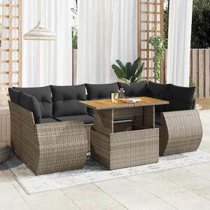 7 részes szürke polyrattan kerti ülőgarnitúra párnákkal