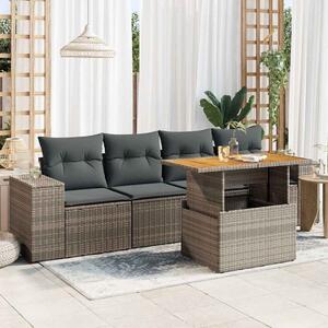 5 részes szürke polyrattan kerti ülőgarnitúra párnákkal