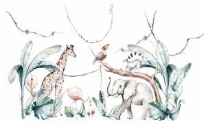 Falmatrica szavanna nagy kompozíció elefánt zsiráf pálma fa szafari téma