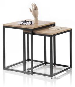 SAKURA dohányzó asztal Olajozott tömör tölgy - fekete fém keret - szett - 50x40cm és 45x37cm