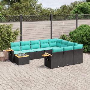 11 részes fekete polyrattan kerti ülőgarnitúra párnákkal