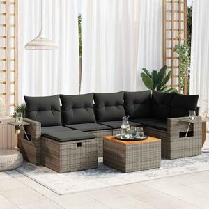 7 részes szürke polyrattan kerti ülőgarnitúra párnákkal