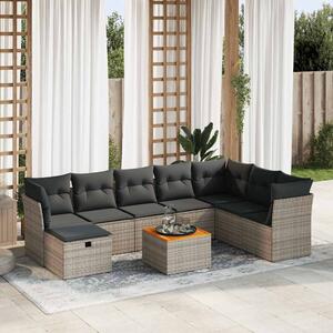 9 részes szürke polyrattan kerti ülőgarnitúra párnákkal