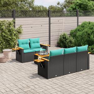 6 részes fekete polyrattan kerti ülőgarnitúra párnával