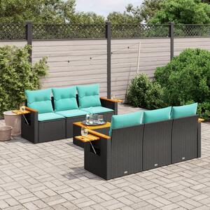 7 részes fekete polyrattan kerti ülőgarnitúra párnákkal