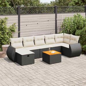 8 részes fekete polyrattan kerti ülőgarnitúra párnákkal