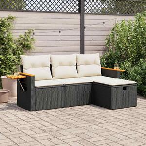 4 részes fekete polyrattan kerti ülőgarnitúra párnákkal