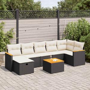 8 részes fekete polyrattan kerti ülőgarnitúra párnákkal