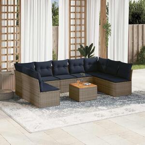 10 részes szürke polyrattan kerti ülőgarnitúra párnával