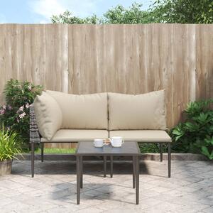 3 részes szürke polyrattan kerti ülőgarnitúra párnákkal