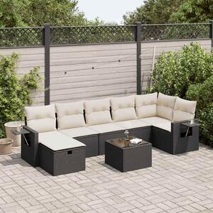 8 részes fekete polyrattan kerti ülőgarnitúra párnákkal