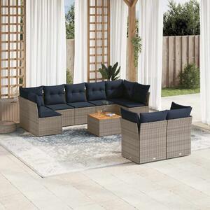 10 részes szürke polyrattan kerti ülőgarnitúra párnával
