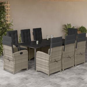 9részes világosszürke polyrattan kerti étkezőgarnitúra párnával