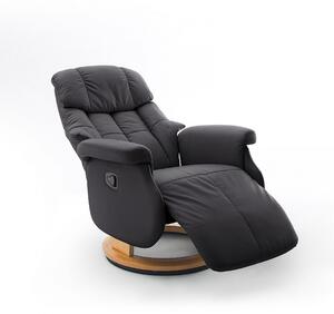 CALGARY Comfort L Fekete bőr relax fotel lábtartóval natúr lábbal