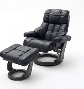 CALGARY Comfort XXL Fekete bőr relax fotel lábtartóval fekete lábbal