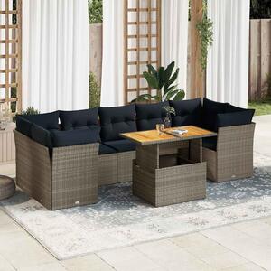 8 részes szürke polyrattan kerti ülőgarnitúra párnákkal