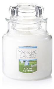 Clean Cotton, Yankee Candle illatgyertya, kicsi üveg (pamut, zöld levelek)
