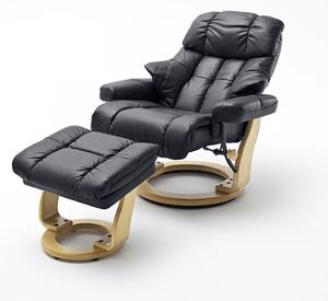 CALGARY Comfort XXL Fekete bőr relax fotel lábtartóval natúr lábbal